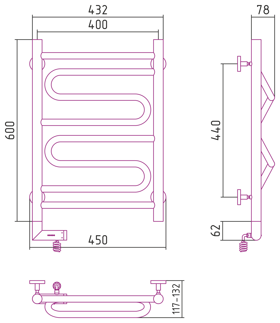 Полотенцесушитель электрический Сунержа Элегия 2.0 600x400