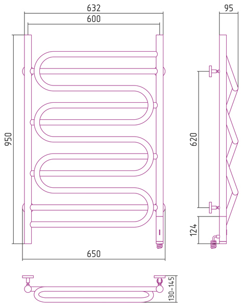 Полотенцесушитель электрический Сунержа Иллюзия 950x600